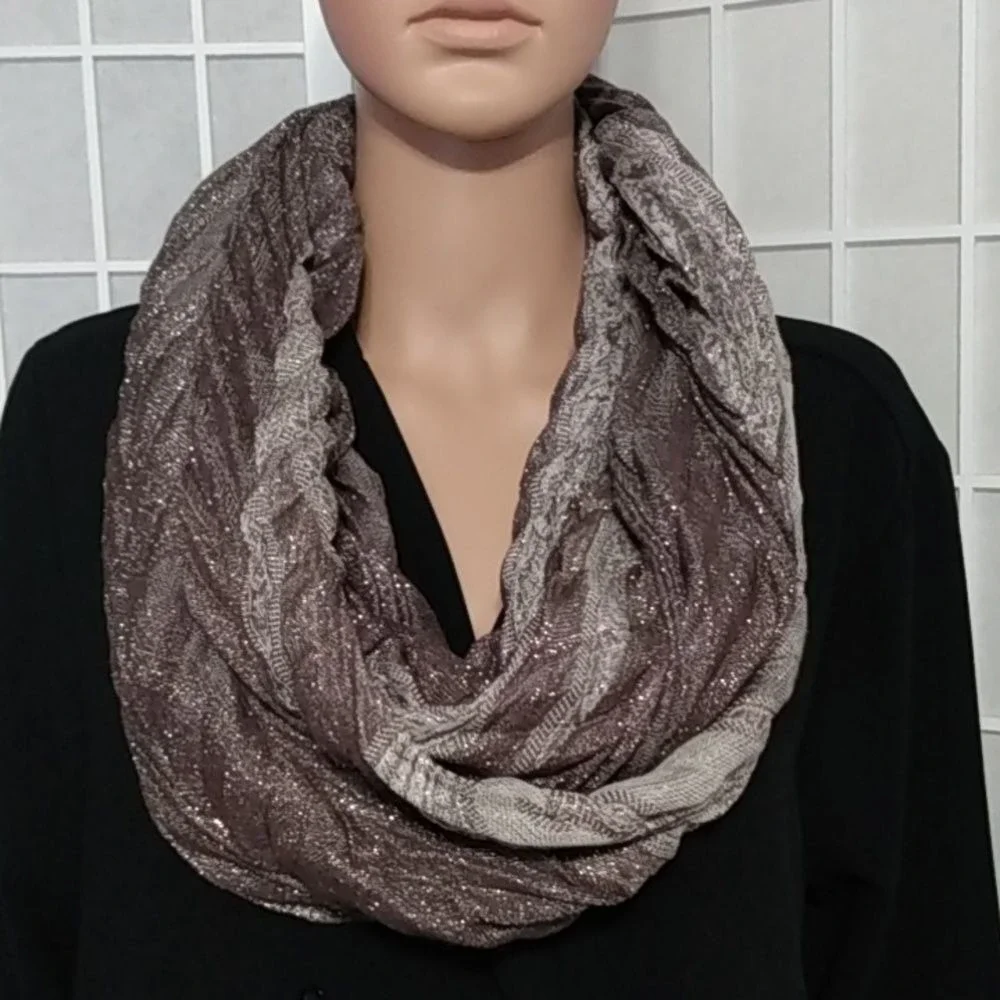 MIXIT Glitter Sparkle Infinity Scarf‎ Loop Wrap Brown/ Gray One Size Women
